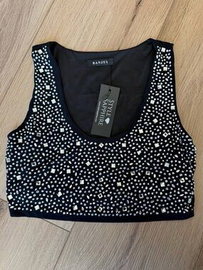 Banjul Black Studded Crystal Crop Tank